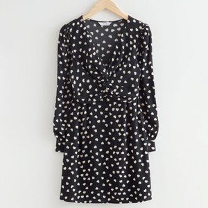 & Other Stories Black Spotted Twisted Front Print Mini Dress NWT